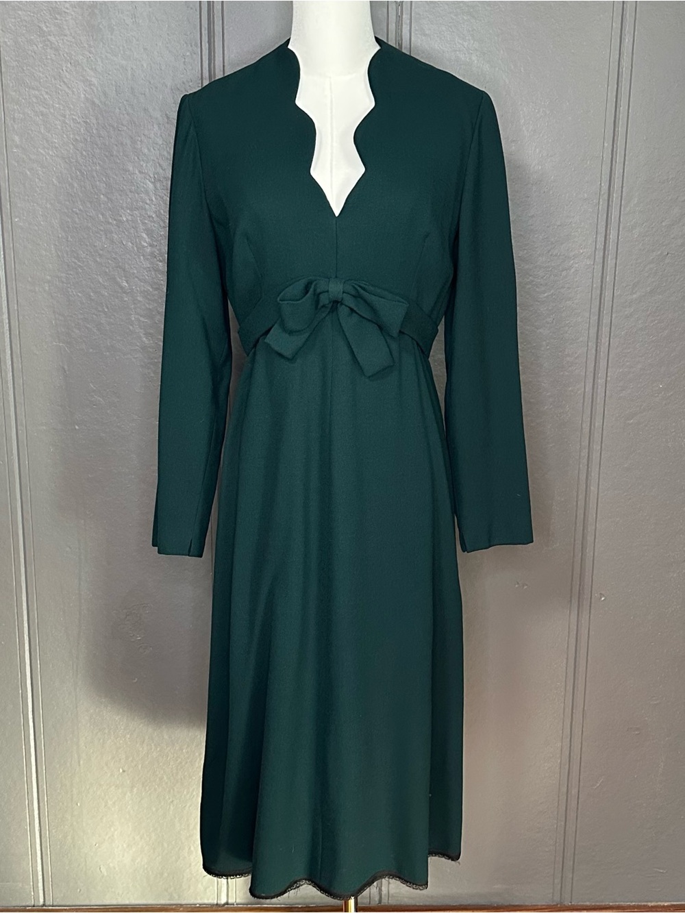 Mollie Parnis Boutique Dark Green Dress 70s Vintage